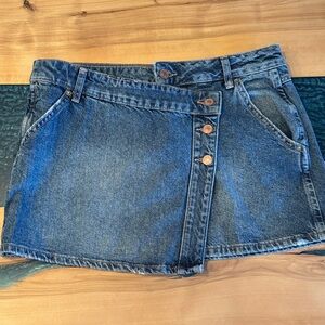 We The Free Blue Denim Mini Skirt